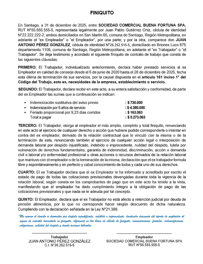 Qué escribir en la reserva de derechos finiquito Chile
